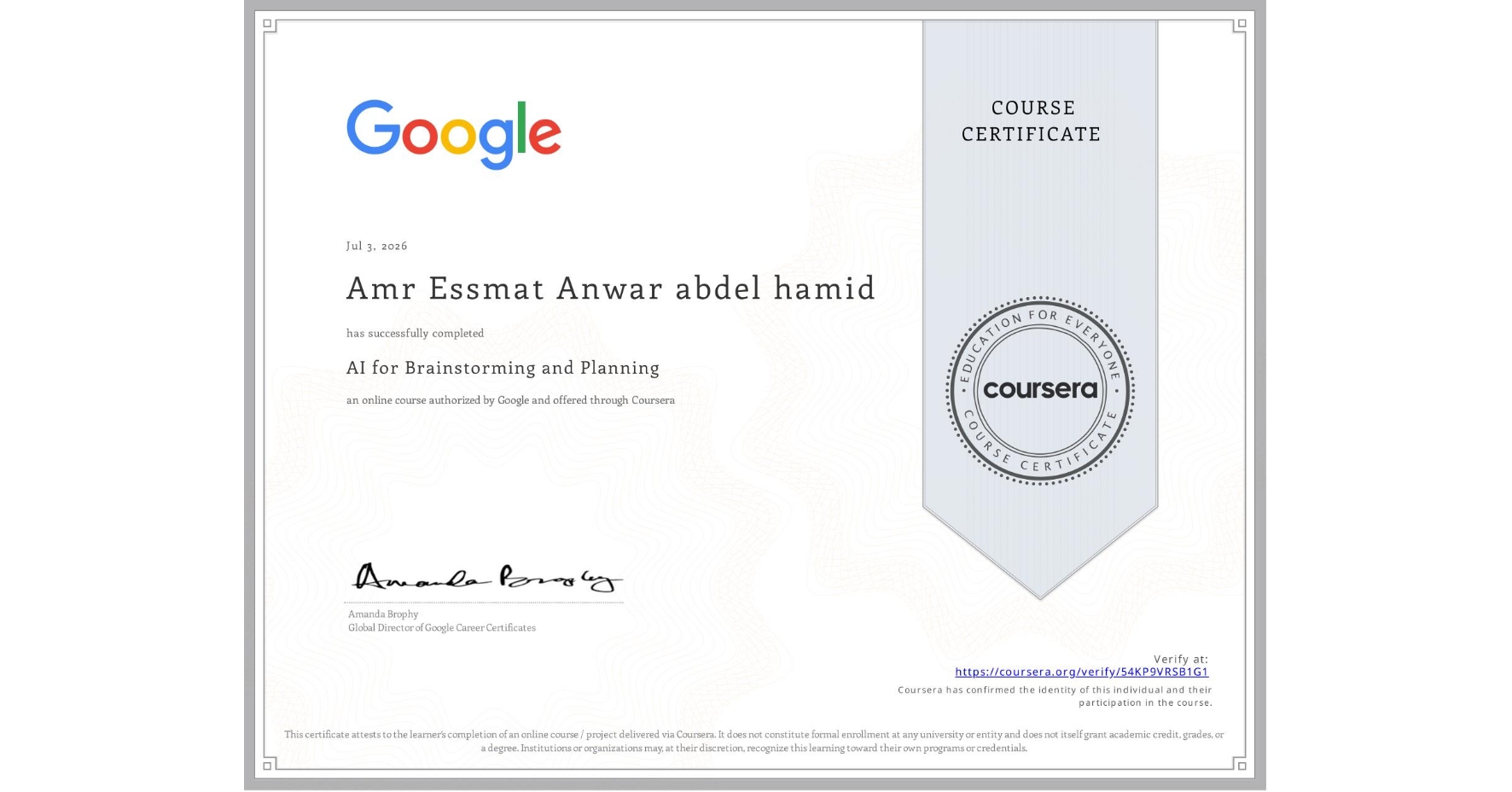 AI for Brainstorming and Planning — Google · Coursera
