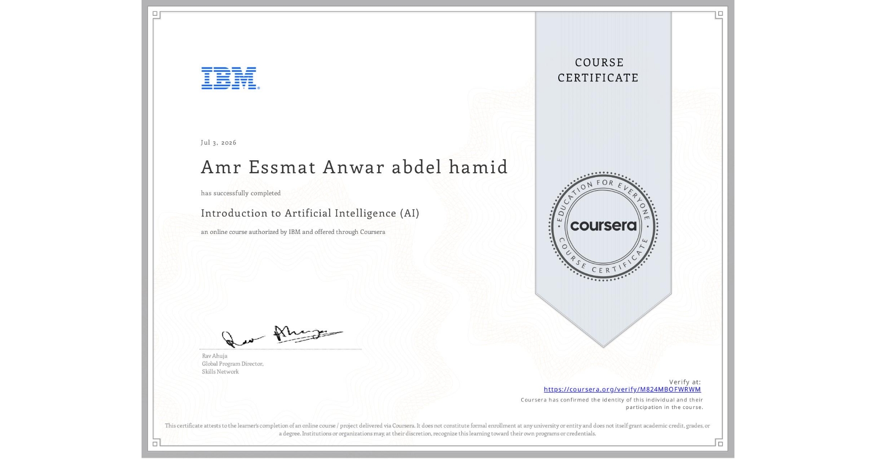 Introduction to Artificial Intelligence (AI) — IBM · Coursera